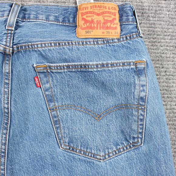 Levis Jeans Mens 35x34 Blue Straight Leg Classic 100 Cotton - Picture 8 of 11